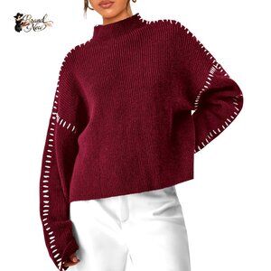 Chunky Knit Mock Neck Pullover Sweater, Long Sleeve Oversized Top